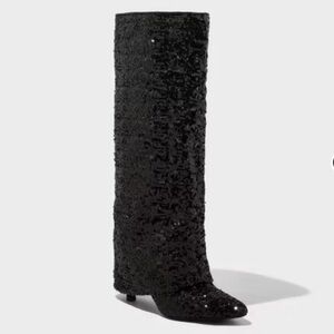 Women's Abba Sequin Foldover Tall Boots - A New Day Black